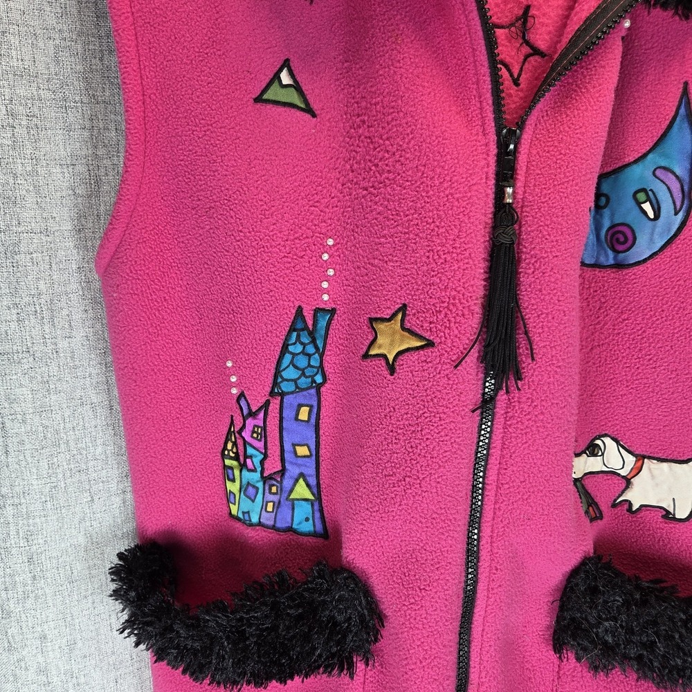 Vintage Christine Seigneuret Fleece Vest Womens M Pink Fleece Artsy Zip 90s - Picture 4 of 8